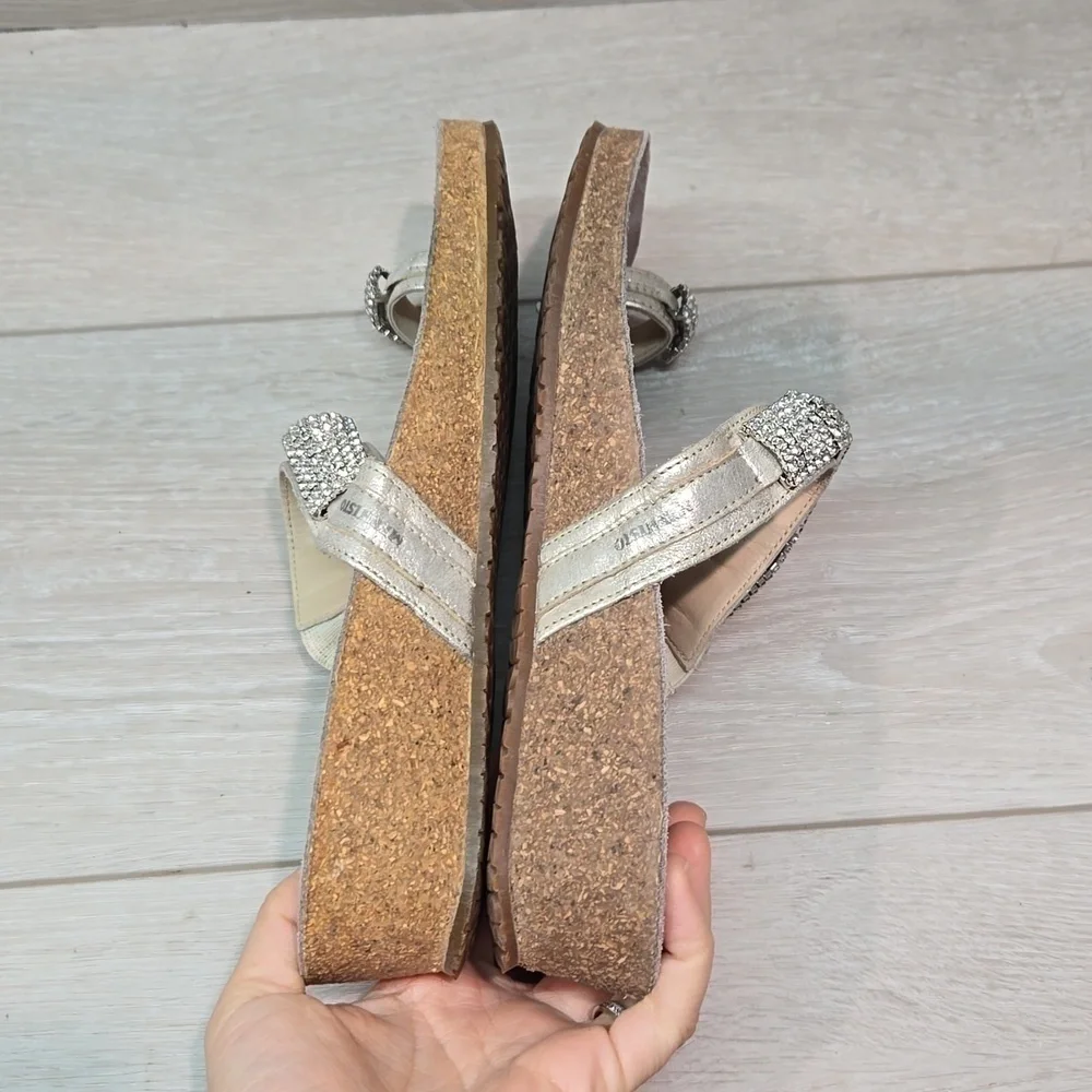 Mephisto Women Crysta Loop Toe l Beads Wedge Sandals shoes sz 39/9
